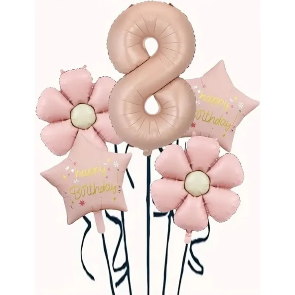 Parti Sürprizi Papatya Karamel Happy Birthday 8 Yaş Folyo Balon Set ürün görseli