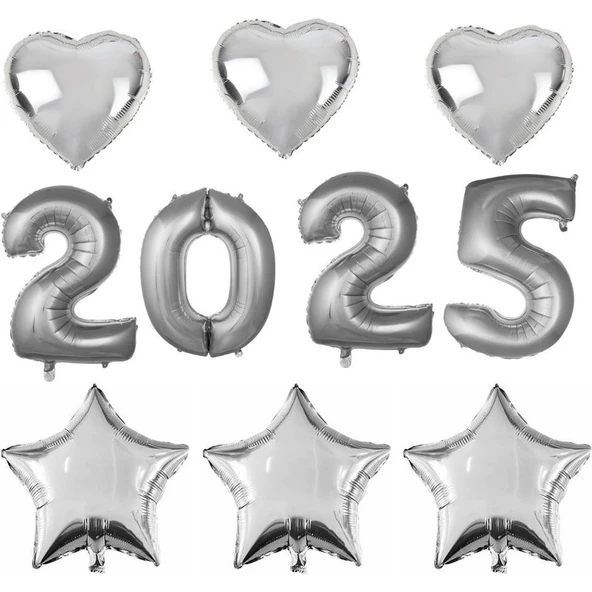 Parti Sürprizi Yılbaşı Partisi Gümüş 2025 Folyo Balon Set - 1