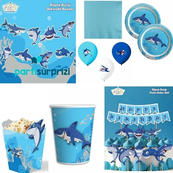 Parti Sürprizi Köpek Balığı Teması 8 Kişilik Parti Seti ürün görseli