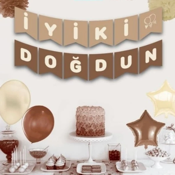 Parti Sürprizi Iyi Ki Doğdun Krem Kahverengi Banner ürün görseli