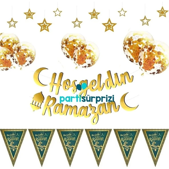 Parti Sürprizi Hoş Geldin Ramazan Gold Konfetili Balon Set ürün görseli