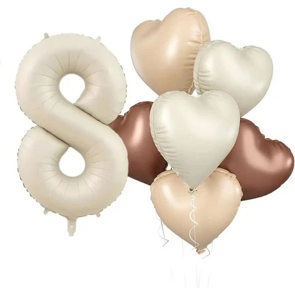 Parti Sürprizi Retro Krem 8 Yaş Kalpli Folyo Balon Set ürün görseli