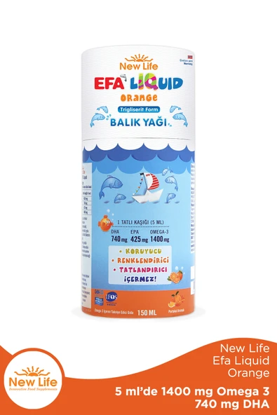 New Life Efa Liquid Orange Balık Yağı 150 ml - 1400mg Omega 3 - 740mg DHA - 425mg EPA