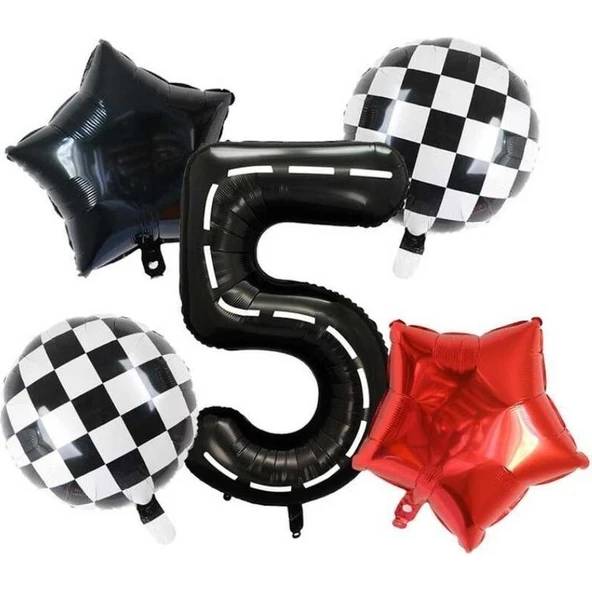 Parti Sürprizi Siyah Yarış Pisti Damalı 5 Yaş Folyo Balon Set ürün görseli