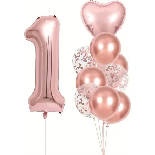 Parti Sürprizi Rose Gold Kalpli 1 Yaş Folyo Balon Set ürün görseli