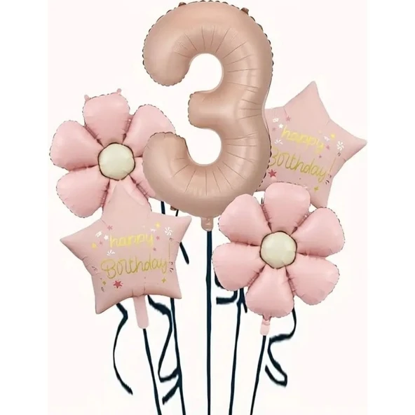 Parti Sürprizi Papatya Karamel Happy Birthday 3 Yaş Folyo Balon Set ürün görseli