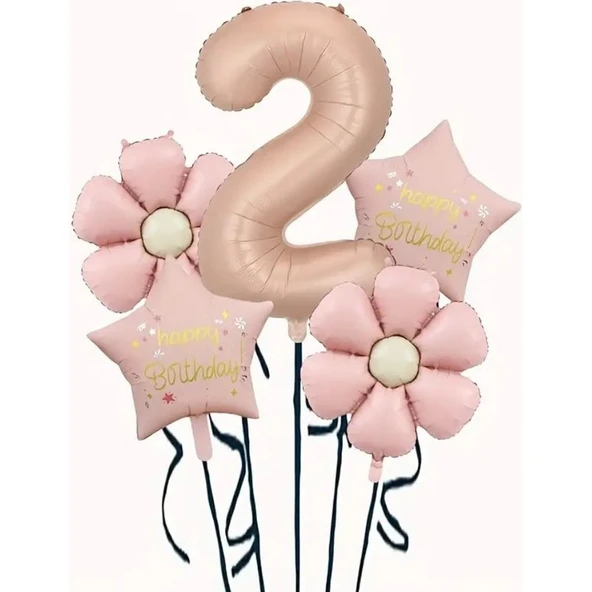 Parti Sürprizi Papatya Karamel Happy Birthday 2 Yaş Folyo Balon Set ürün görseli