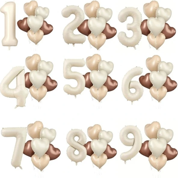 Parti Sürprizi Retro Krem 5 Yaş Kalpli Folyo Balon Set - Resim 2