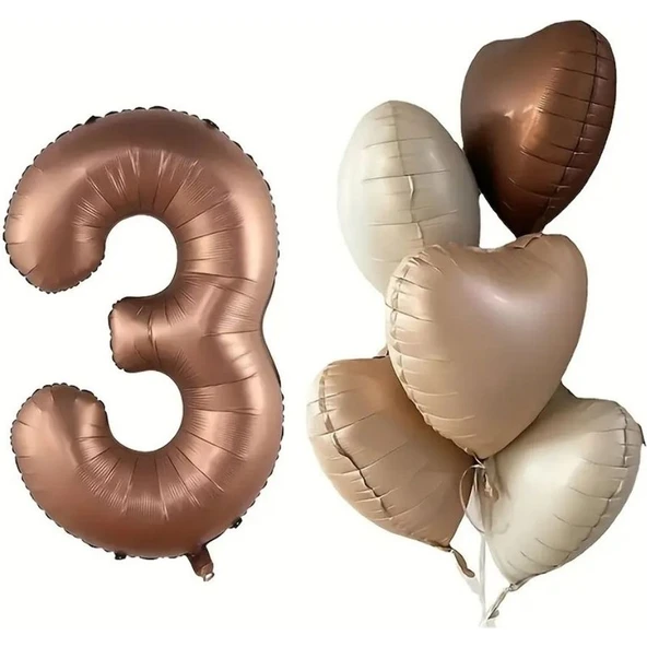 Parti Sürprizi Çikolata Karamel Kalpli 3 Yaş Folyo Balon Set ürün görseli