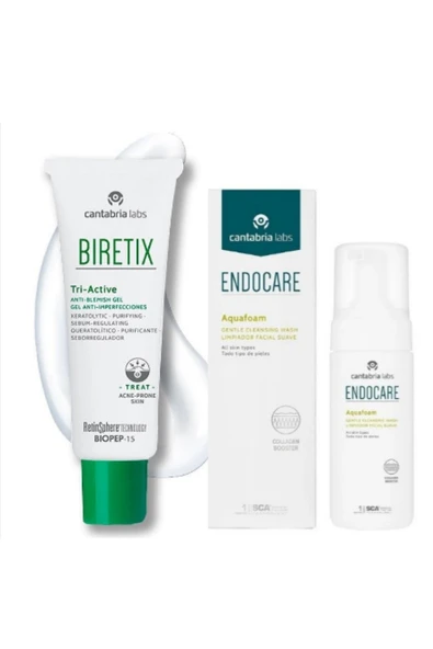 cantabria labs Biretix Tri-active Jel 50 Ml Akneli Ciltlere Özel | Endocare Aquafoam Yüz Temizleme Set 200 Ml ürün görseli 1