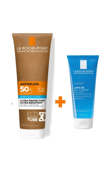 La Roche Posay Anthelios Hydrating Lotion 250 ml ve Lipikar Lavant Gel 100 ml Yetişkin Güneş Bakım Seti ürün görseli 1