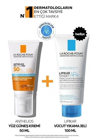 La Roche Posay Hassas Ciltler için Güneş Koruyucu Cilt Bakım Seti: Anthelios Güneş Kremi 50ML&Lipikar Syndet 100ML