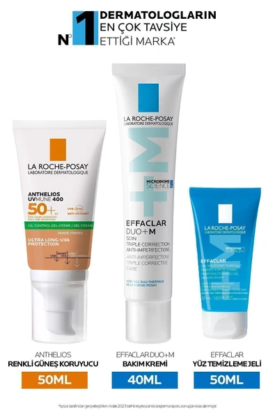 La Roche Posay Yağlı Ciltler İçin Cilt Bakım Seti:Anthelios Renkli Güneş Kremi, Effaclar Duo+M,Temizleme Jeli