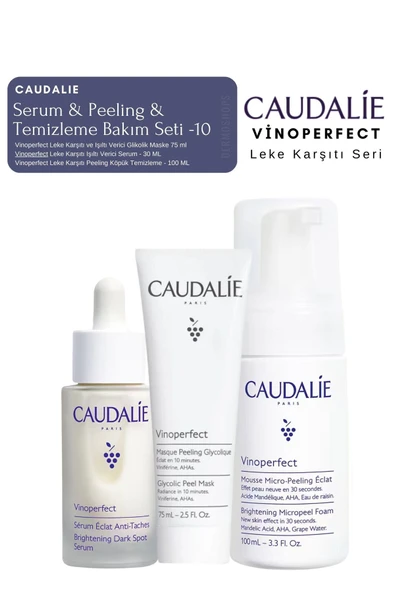 Caudalie Vinoperfect Leke Bakım Seti -10 | Serum & Peeling & Temizleme Köpük Orijinal Boy - 1