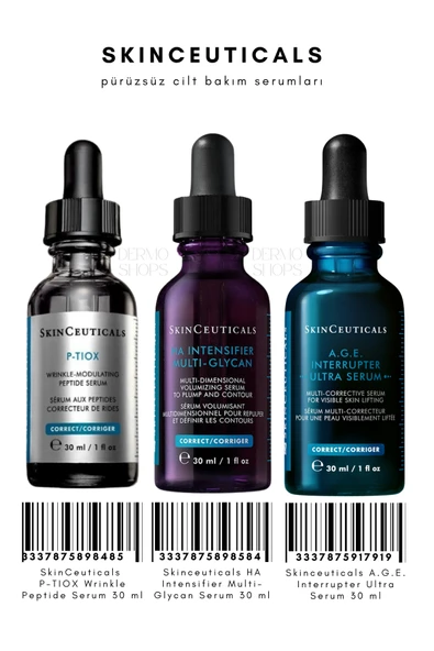 SkinCeuticals Prüzsüz Cilt Bakım Seti -4 | P-tiox 30 ML - HA ulti-Glycan 30 ML - Interrupter Ultra 30 ML Serum |DS - 1
