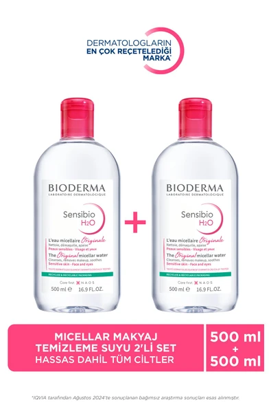 Bioderma Sensibio H2O Micellar Makyaj Temizleme Suyu 2'li Set Hassas ve Tüm Ciltler Yüz ve Göz Çevresi 500 ml ürün görseli 1