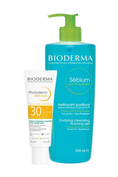 Bioderma Akneli Ciltlere Özel Güneş Bakım Seti | Akn Güneş Kremi 40 ml & Sebium Jel 500 ml ürün görseli 1