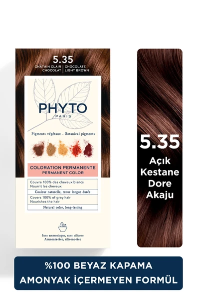 Phyto Coloramonyaksız Kalıcı Doğal Içerikli Bitkisel Saç Boyası 5.35 Açık Kestane Dore Akaju