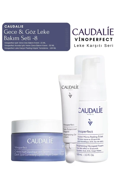Caudalie Vinoperfect Leke Bakım Seti -8 | Gece & Göz Kremi & Temizleme Peeling Köpük Orijinal Boy ürün görseli 1