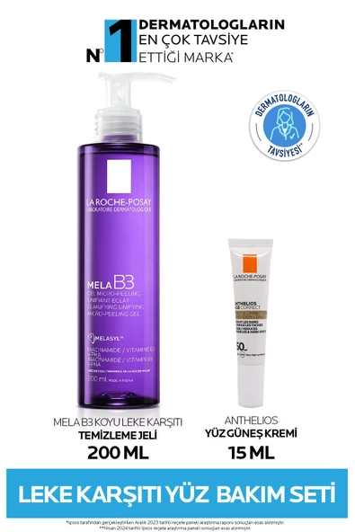 La Roche Posay Leke Karşıtı Cilt Bakım Seti:Mela B3 Koyu Leke Karşıtı Temizleme Jeli 200ml & Yüz Güneş Kremi SPF50+ ürün görseli 1