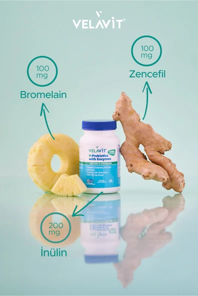 Velavit V-Probiotics with Enzymes Takviye Edici Gıda 30 Kapsül - Resim 6