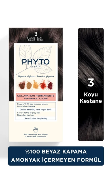 Phyto Color Amonyaksız Kalıcı Doğal Içerikli Bitkisel Saç Boyası 3 Koyu Kestane