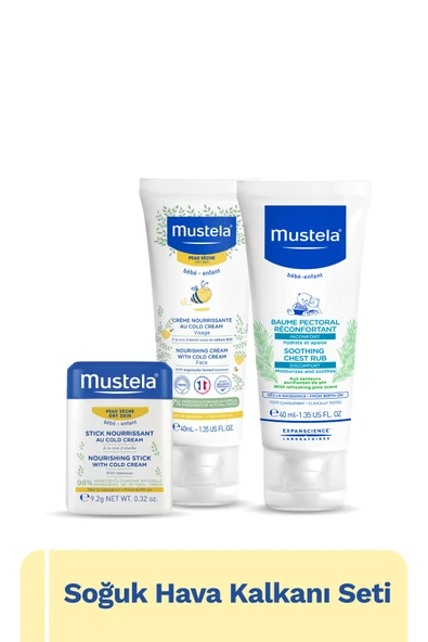 Mustela Soğuk Hava Kalkanı Seti- Rahatlatıcı Göğüs Balsamı, Kuru Cilt Yüz Kremi, Stick Bebek Çocuk
