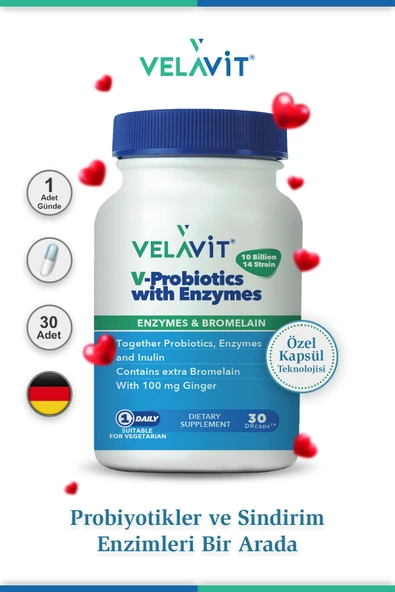 Velavit V-Probiotics With Enzymes 30 Tablet ürün görseli 1
