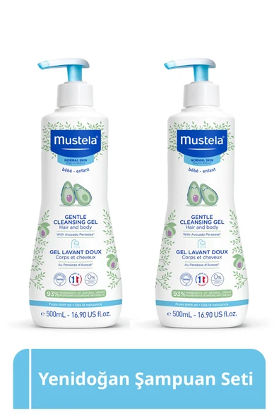 Mustela Organik Avokado Içeren Yenidoğan Bebek Göz Yakmayan Şampuanı Saç, Vücut 500 ml X2
