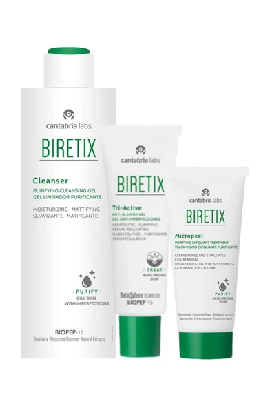 Biretix Cilt Bakım Seti | Jel Krem & Peeling & Temizleyici | Yağlı Aknli Gözenekli Ciltler ürün görseli