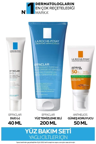 La Roche Posay Effaclar Güneş Bakım Seti | Effaclar Duo Krem + Effaclar Jel + Dry Touch Güneş Kremi | Orijinal Boy