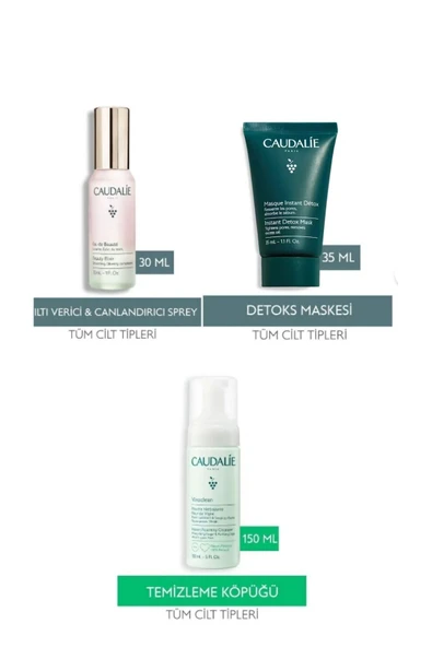 Caudalie Temiz Arınmış Işıltılı Günlük Bakım Seti | Elixir Sprey Kil Maskesi Temizleme Köpük 3 lü set ürün görseli 1