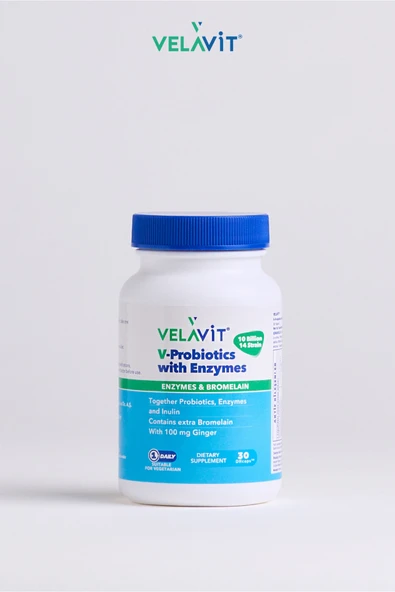 Velavit V-Probiotics with Enzymes Takviye Edici Gıda 30 Kapsül - Resim 3