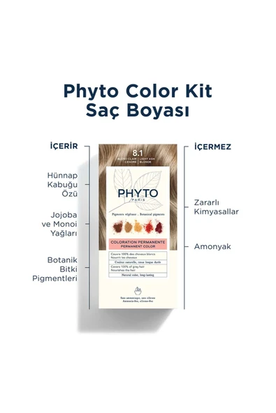Phyto Color Amonyaksız Kalıcı Doğal Içerikli Bitkisel Saç Boyası 8.1 Küllü Sarı - 7