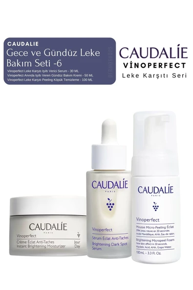 Caudalie Vinoperfect Leke Bakım Seti -6| GÜNDÜZ KREMİ & SERUM & Temizleme Peeling Köpük Orijinal Boy ürün görseli 1