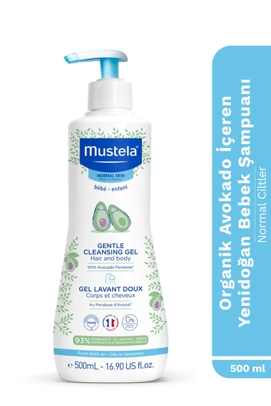 Mustela Organik Avokado Içeren Yenidoğan Bebek Göz Yakmayan Şampuanı Saç, Vücut 500 ml - 1