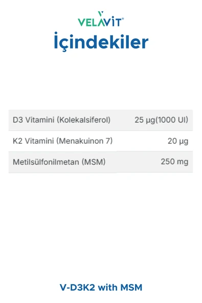 Velavit V-D3K2 with MSM 60 Tablet - Resim 2