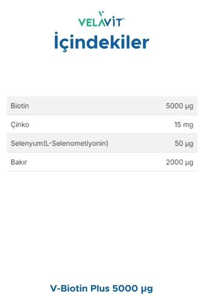 Velavit V-Biotin Plus 5000mcg Takviye Edici Gıda 60 Tablet - 2