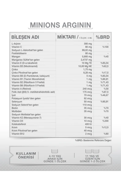 goodday Minions Arginin 150 ml - L-arjinin Ve Fosfatidilserin Içeren Çocuk Multivitamini - Resim 3