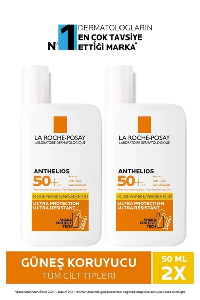 La Roche Posay Anthelios Invisible Fluid Yüz Güneş Kremi Ciltler Spf50+ Yuksek Koruma 50 ml x 2