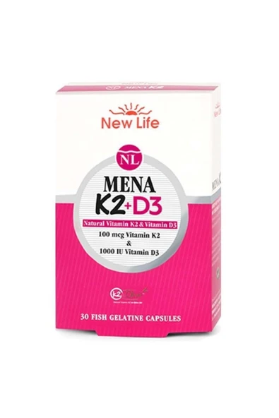 New Life Mena K2 D3 30 Kapsül - 100mcg K2 Vitamini + 1000IU D3 Vitamini ürün görseli 1