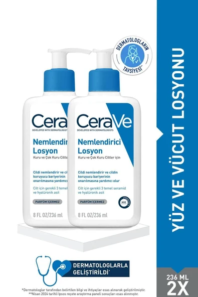CeraVe Nemlendirici Losyon Kuru Ciltler Seramid Ve Hyalüronik Asit Içerikli Yüz Vücut 236ml X2