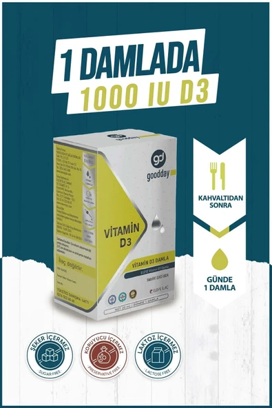 goodday Vitamin D3 Bitkisel Besin Takviyesi 400 Damla 1000ıu Soğuk Sıkım Zeytin Yağı - Resim 2