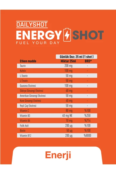 HANGOVERSHOT Energyshot Anında Enerji Desteği, 3 Ginseng Comlex, Guarana, Energy Shot 7'li - Resim 7