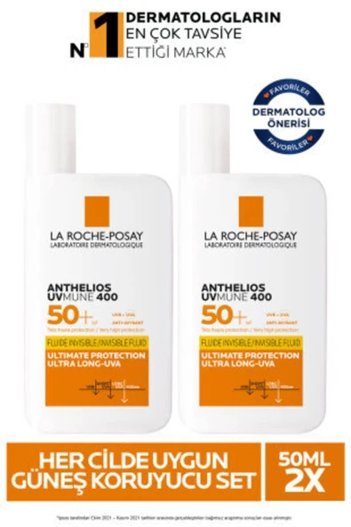 La Roche Posay Anthelios Invisible Fluid Yüz Güneş Kremi Ciltler Spf50+ Yuksek Koruma 50 ml x 2 - 2