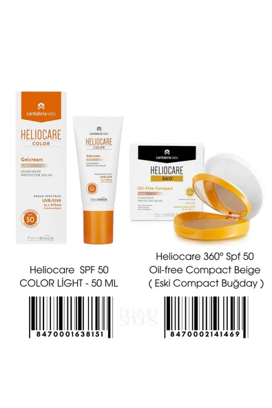 Heliocare Spf 50 Oil Free Compact 10 gr Light ( Yeni Seri 360 Beige ) & Color Light Spf 50 Güneş Kremi 50 ml ürün görseli 1