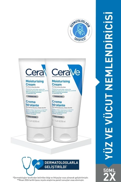 CeraVe Kuru Ciltler İçin Nemlendirici Cilt Bakım Seti: Seramid&Hyalüronik İçerikli Yüz/Vücut Kremi 50 mlx2