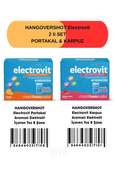 HANGOVERSHOT Electrovit 2 li Set | Portakal & KARPUZ Aromalı Toz 8 Şase, Hidrasyon,Magnezyum,Potasyum,Sodyum ürün görseli 1
