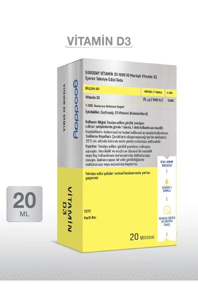 goodday Vitamin D3 Bitkisel Besin Takviyesi 400 Damla 1000ıu Soğuk Sıkım Zeytin Yağı - Resim 5