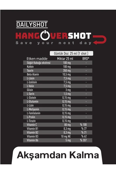 HANGOVERSHOT 2. Kutu %50 Akşamdan Kalma, Hangover Shot Zero Sugar Bitkisel Destek 4'lü - 7